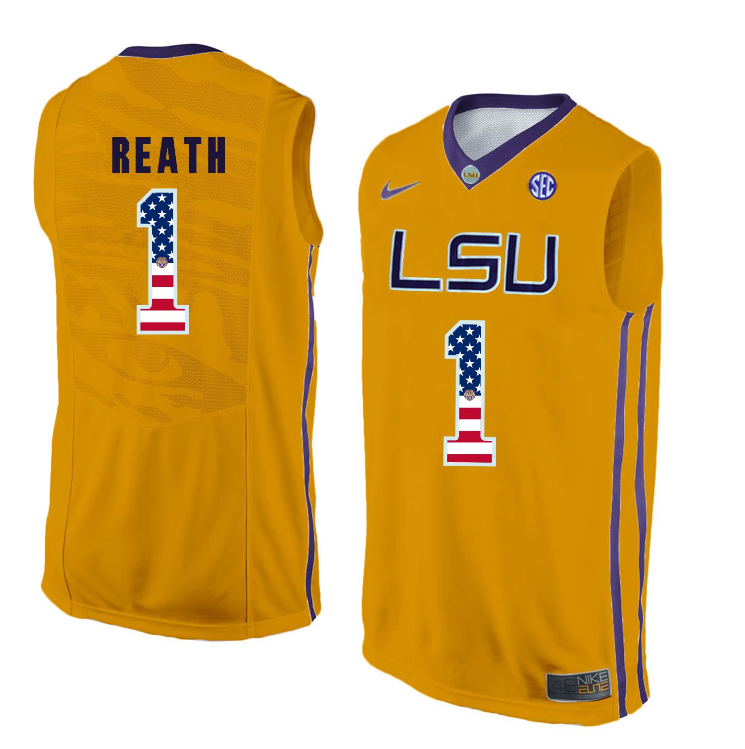 Men LSU Tigers #1 Reath Yellow Flag Customized NCAA Jerseys